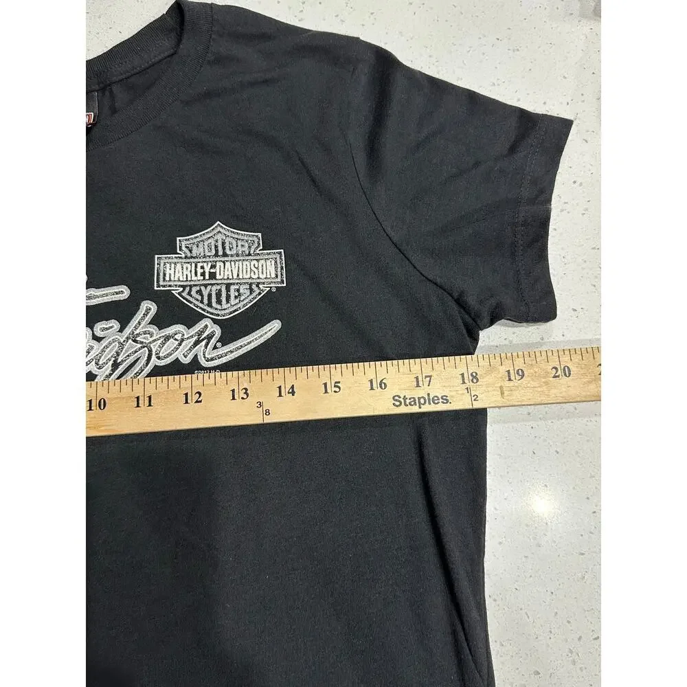 Harley Davidson Women’s T shirt Black Large Tripps Amarillo Texas Biker Chic - Picture 4 of 6